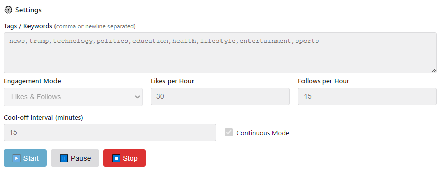 Settings panel screenshot